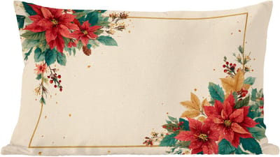 Sierkussens - Kussentjes Woonkamer - 60x40 cm - Kerst - Poinsettia - Omlijsting - Kleurrijk