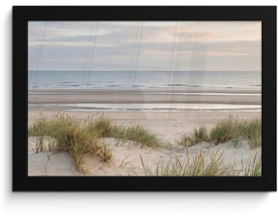 Poster in lijst - Fotolijst 30x20 cm - Posters - Zandstrand - Bewolkt - Duinen - Posterlijst zwart - Decoratie - Wanddecoratie woonkamer - Muurdecoratie slaapkamer