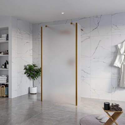 FugaFlow Eccelente Vetro Vrijstaande inloopdouche badkamer - 100x200cm - Glas mat - antikalk - 8mm veiligheidsglas - 2 zijwanden 30cm - met wandarmen en hoekprofielen - Koper geborsteld -