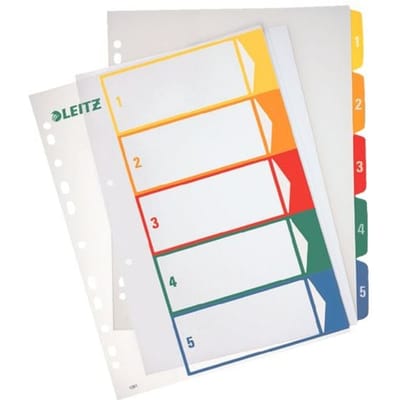 LEITZ® kunststof indexbladen extra breed, cijferindex, cijfers 1-5,  nr. 1291
