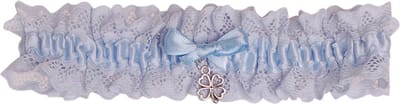 Kousenband Blauw Broderie - Blauw Strikje & Klavertje