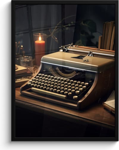 Poster in lijst - Fotolijst 60x80 cm - Posters - Vintage - Typmachine - Kaars - Oud - Bureau - Posterlijst zwart - Decoratie - Wanddecoratie woonkamer - Muurdecoratie slaapkamer