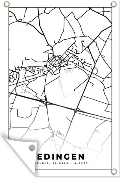 Muurdecoratie Stadskaart – Plattegrond – België – Zwart Wit – Edingen – Kaart - 120x180 cm - Tuinposter - Tuindoek