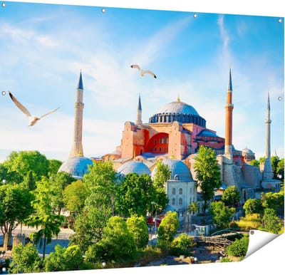 Gards Tuinposter Hagia Sophia Moskee in Istanbul - 150x120 cm - Tuindoek - Tuindecoratie - Wanddecoratie buiten - Tuinschilderij