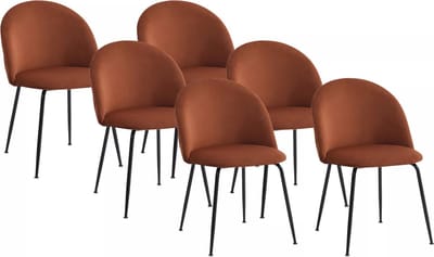 Vente-unique Set van 6 stoelen van fluweel en zwart roestvrij staal - Terracotta - MELBOURNE