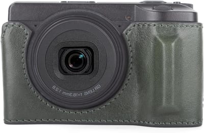 Half Case voor Ricoh GR IV en GR III - Echte Leren Beschermhoes met Handvat en Onderopening, Groene Kleur voor Digitale Camera's