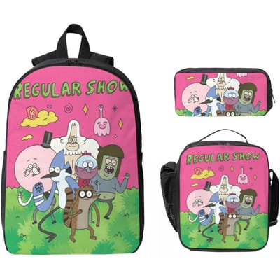 Mordecai En De Rigbys Kinderrugzak Lunchbox Etuis voor Jongens Meisjes Rugzakken Schooltas Boekentas Set pink