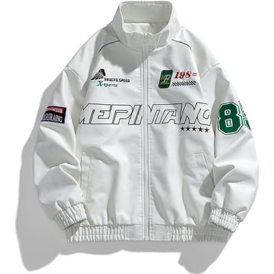 Veste de moto en cuir PU à col montant, nouvelle collection automne, style coréen, veste décontractée brodée tendance 3XL blanc