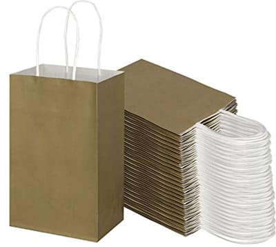 100 Pack Kleine Gouden Kraftpapieren Zakken met Handvatten voor Feest en Boodschappen