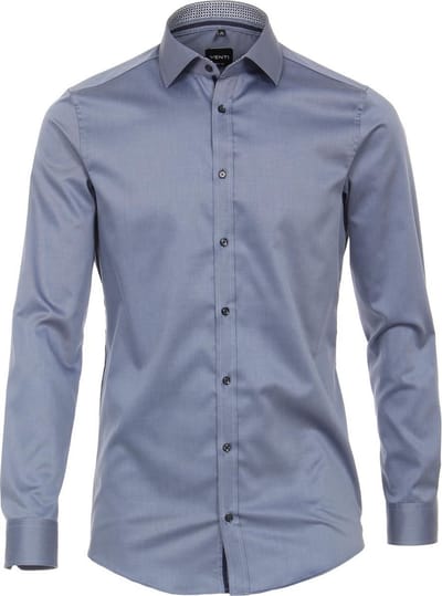 VENTI body fit overhemd - blauw twill (contrast) - Strijkvriendelijk - Boordmaat: 41 (EU maat: L)