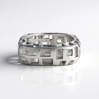 Cavill - Zilveren ring 925 Sterling Geplatineerd - Moderne opengewerkte ring - MONOSONO COLLECTION - Geometrisch 22x22 mm