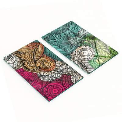 Stijlvolle en duurzame glazen borden met abstracte verenprint, 2x30x52 cm