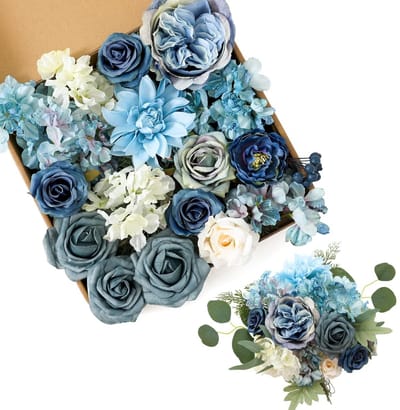 Dailygoods- Kunstbloemen met Raffia accessoires - Pioenrozen/Dahlia/Rozen - 18 Groene bladeren - Bruidsboeket/Feestdecoratie - Duurzaam materiaal - DIY Bloemarrangementen - Nep Bloemen