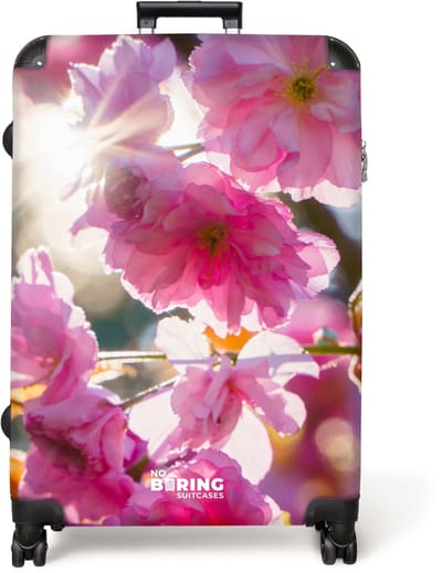 NoBoringSuitcases.com® - Koffer groot - Reiskoffer lichtgewicht - Bloemen - Bloesem - Roze - Lente - Zon - Rolkoffer met 4 wielen - Grote trolley XL - 98 liter bagage
