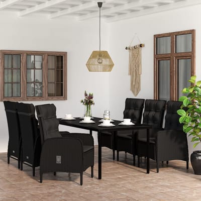 vidaXL - 7-delige - Tuinset - met - kussens - zwart