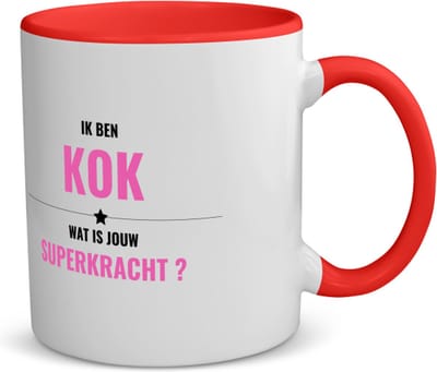 Akyol - ik ben kok wat is jouw superkracht? koffiemok - theemok - rood - Kok - iemand die goed kan koken - mensen die kok zijn - kook liefhebbers - verjaardagscadeau - verjaardag - cadeau - kado - geschenk - gift - 350 ML inhoud