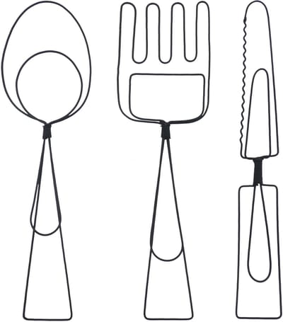 UNUS® Wanddecoratie bestek mes vork lepel metaal set van 3 zwart