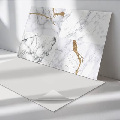 Wallfluent Vinyl Wandpaneel - Marmerpatronen met aderen Zelfklevend Wandpaneel - 100 cm x 50 cm - Wit PVC wandpaneel - Set van 1 - Rechthoekig Wandbekleding Vinyl - Texturen Wandpaneel - PVC Muurpaneel - Wandpaneel Keuken en Badkamer