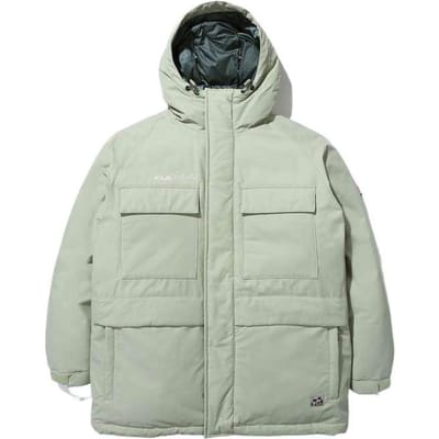 FILA Effen Kleur Logo Geborduurd Dikke Rits Capuchon Gans Dons Jas Unisex Jas Groen FS2DJD4E12X-EGY S beige