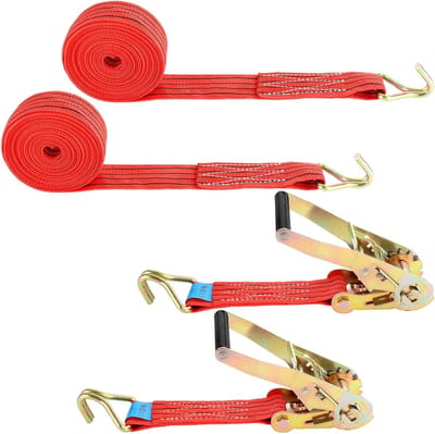 Pack van 2 Ratchet Lashing Straps met Haken 6 m x 50 mm voor Motor, Auto en Trailer Bevestiging