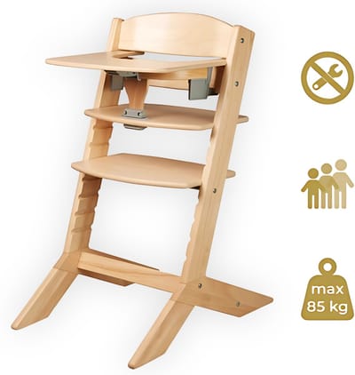 Geuther Houten Kinderstoel - Syt - Meegroeistoel voor kinderen van 6-36 maanden - inclusief eetblad - 5-punts veiligheidsgordel - 61x49x83cm - Eco/hout