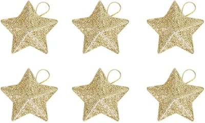 FSW-Products - Gouden Kersthangers - 6 Stuks - Glitter - Kerstdecoratie - Kerstboomdecoratie - Kerstbal