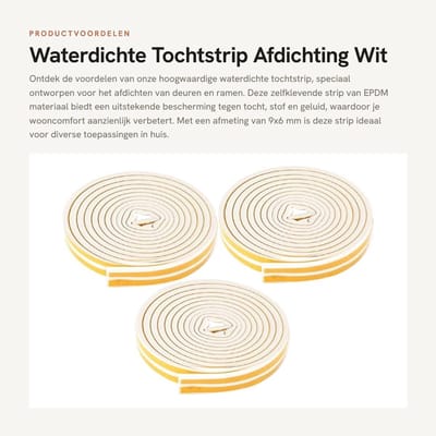 Dailygoods- Tochtstrip 3 Stuks - Waterdicht EPDM - Afdichtstrip 5 Meter - Slijtvast - Geluiddicht - Temperatuurweerstand 9x6mm