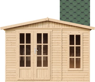 Timbela M334FB+H334FBGREEN - Tuinkantoor - 6,03 m² - 222x332xH232 cm - met vloer en groene dakshingles