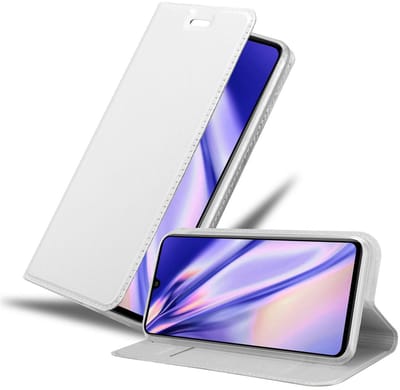 Cadorabo Hoesje geschikt voor Samsung Galaxy A41 in CLASSY ZILVER - Beschermhoes met magnetische sluiting, standfunctie en kaartvakje Book Case Cover Etui