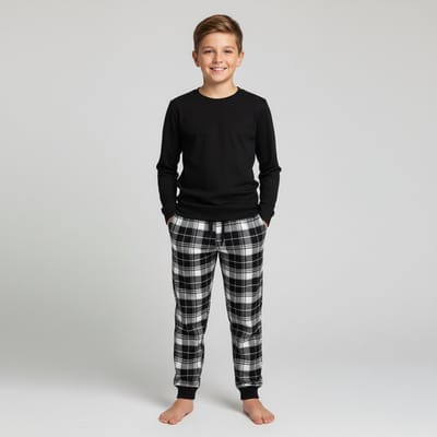 La-V pyjama sets voor jongens met jogging broek van flanel zwart 170-176