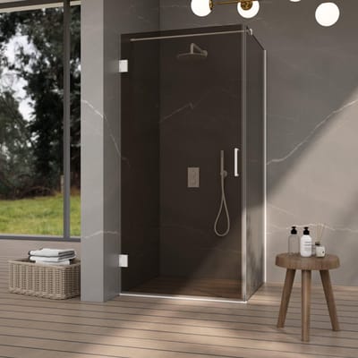 FugaFlow Eccelente Vetro Douchecabine - 80x140x200cm - scharnieren - deurgreep - vlak - rookglas - Mat wit