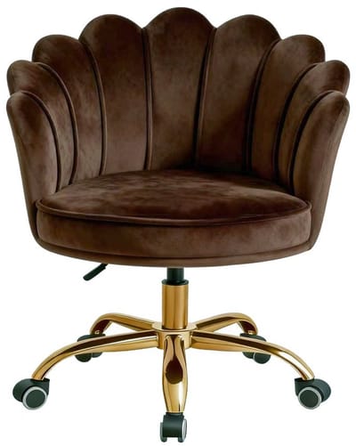 Velvet Schelp Bureaustoel Donkerbruin met Goudkleurig onderstel | Russle