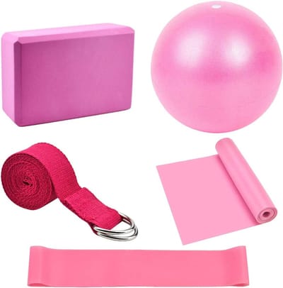 Complete Yoga Starter Kit met 5-delige Set: Yoga Blokken, Strap, Bal, Foam Brick en Weerstandsband voor Thuis en Sportschool