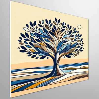 Acryl olijfboom schilderij | Smeuïge boomgaard: levendig groen, tintelende acryl olijfboom kunstwerk | Kunst - 30x30 centimeter op Dibond | Foto op Dibond