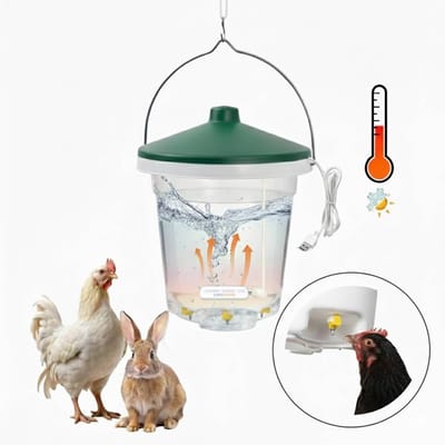 UniEgg® Anti-Vorst 12 Liter Drinkemmer met nippels en 10 Watt drinkbakverwarmer (wit of zwart) | Compleet systeem voor pluimvee inclusief verstelbaar ophangsysteem, vorstbescherming - verwarmingskabel - energiezuinig - drinkbak verwarmer dieren