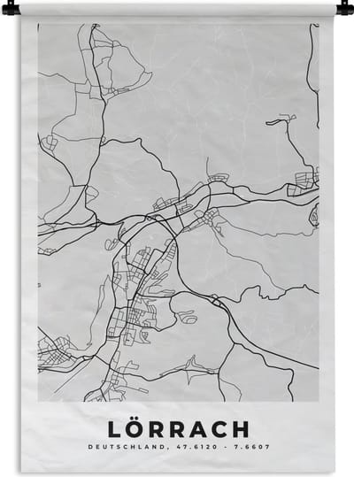 Wandkleed - Wanddoek - Stadskaart - Plattegrond - Kaart - Lörrach - Duitsland - 120x180 cm - Wandtapijt