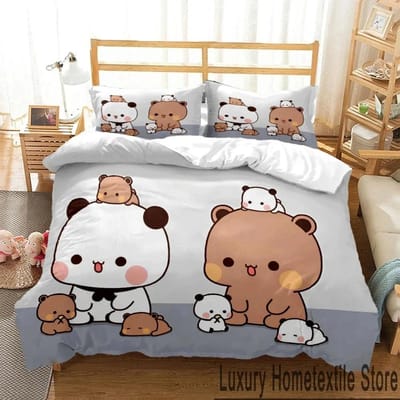 3D Print Bubu Dudu Cartoon Beer Panda Beddengoed Set Jongens Meisjes Twin Queen King Size Dekbedovertrek Kussensloop Bed Jongens Volwassen US Twin173x218cm