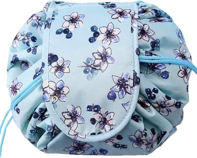 Fako Fashion - Magic Travel Pouch - Cosmetic Opberg Tas - Make-up Opbergsysteem - Make-up Toilettas - Reistas - Make Up Cosmetica Accessoires Organiser - Handige Toilettas - Bloemen Lichtblauw