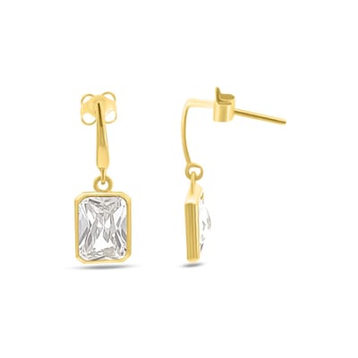 New Bling 9NBSAM-G230250 Gouden Oorhangers met Zirkonia - 7,3x5,8mm - Pouchette - 17mm Totaal Lengte - 14 Karaat - Goud