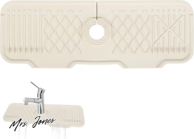 Mrs. Jones waterkraan-mat spatbescherming voor keukenkraan en badkamer werkblad - wit 43 x 15 cm .
