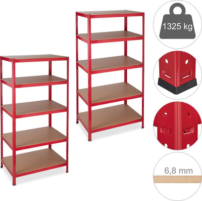 2x stellingkast - opbergrek - tot 1325 kg belastbaar - 180 cm zonder schroeven