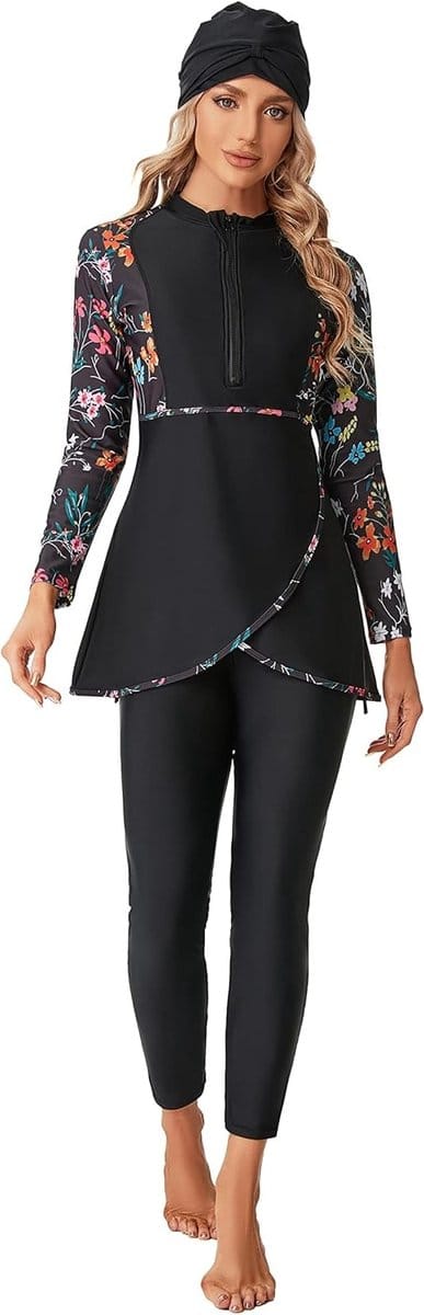 Moderne Plus Size Badmode voor Dames met Lange Mouwen en Volledige Bedekking, Ideaal voor Zwemmen en Vakantie