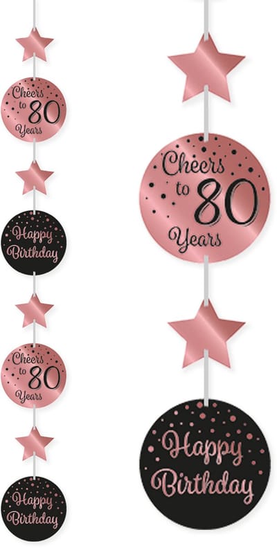 BTH - Hangdecoratie - 80 Jaar - Rose-Zwart - Slingers - Slingers Verjaardag - Verjaardag - Decoratie - Versiering - 1 st.