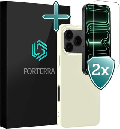 Hoesje Met 2x Screenprotector - Geschikt voor Apple iPhone 17 Pro - Sterk & Shockproof - Telefoon Hoes - Back Cover - Siliconen Case - Wit