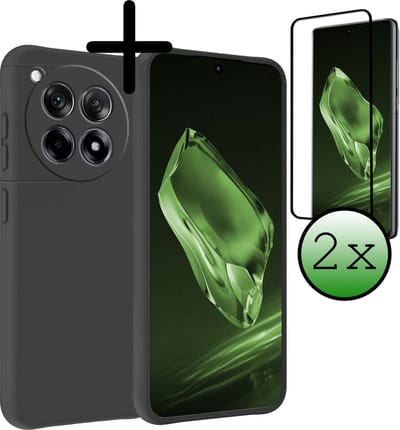 Hoesje Met 2x Screenprotector - Geschikt voor OnePlus 12R - Sterk & Shockproof - Back Cover - Siliconen Case - Telefoon Hoes - Zwart