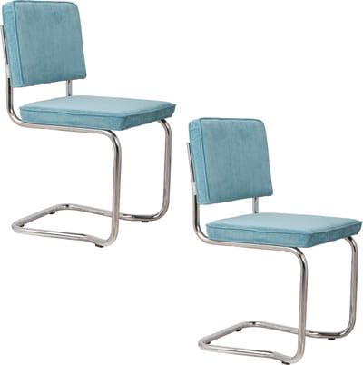 Zuiver Ridge Kink Rib Eetkamerstoelen Blauw - Set van 2