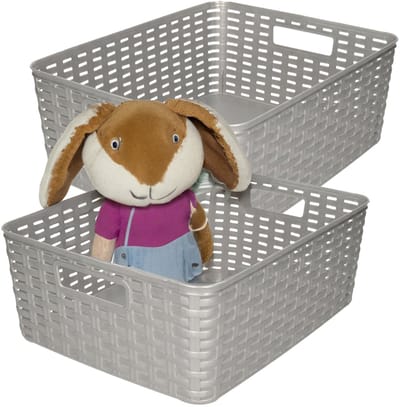 Plasticforte Opbergmand - 4x - Kastmand - rotan kunststof - zilver - 12 Liter - 30 x 37 x 13 cm