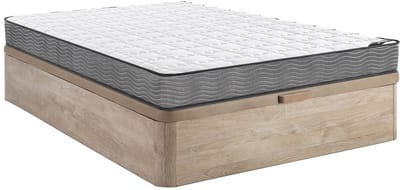 Vente-unique Set 140 x 190 cm bedbodem met opbergruimte, licht houteffect + matras met pocketveren, dikte 19 cm - KIJAL van YSMÉE