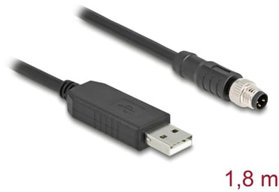 Delock M8 Serial Connection Cable with FTDI chipset, USB 2.0 Type-A male to M8 RS-232 male A-coded 3 pin 1.8 m black