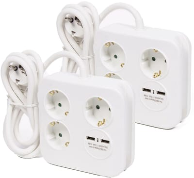 Benson Stekkerdoos 3-voudig met USB - 2x - geaard - wit - 150 cm - verlengsnoer